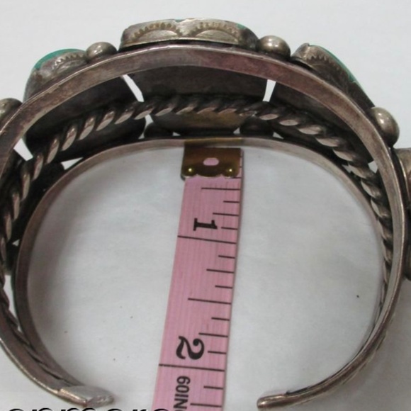 Vintage Navajo Cripple Creek Turquoise Slabs Rope Cuff - Picture 10 of 11